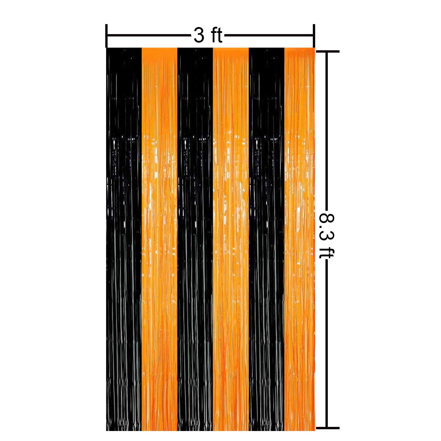 2 Packs 3ft x 8.4ft Orange Black Metallic Tinsel Foil Fringe Curtains Photo Booth Props for Halloween Birthday Bridal Shower Baby Shower Bachelorette Holiday Celebration Party Decorations