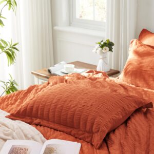 Zzlpp Queen Comforter Set 7 pieces, Burnt Orange Seersucker Bed in a Bag with Sheets, Lightweight Bedding Sets with 1 Comforter, 2 Pillow Shams, 2 Pillowcases, 1 Flat Sheet, 1 Fitted Sheet