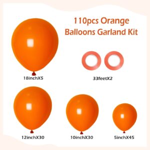 FOTIOMRG 110pcs Orange Balloon Garland Arch Kit, 18 12 10 5 inch Orange Latex Balloons Different Sizes Pack for Birthday Graduation Baby Shower Halloween Christmas Wedding Party Decorations