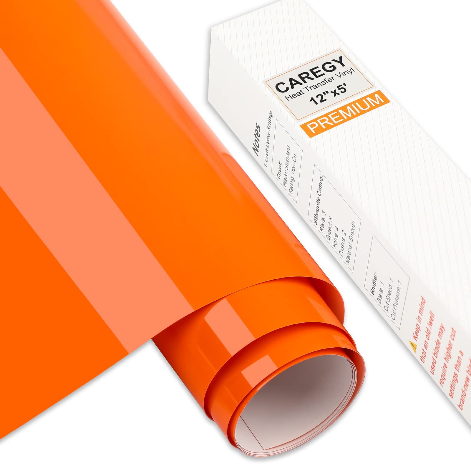 CAREGY Iron on Heat Transfer Vinyl Roll HTV (12''x5',Orange)