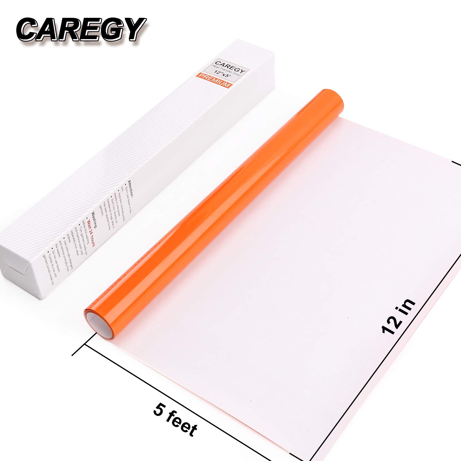 CAREGY Iron on Heat Transfer Vinyl Roll HTV (12''x5',Orange)