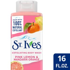 St. Ives Exfoliating Body Wash - Pink Lemon Body Wash for Women with Mandarin Orange, Citrus Body Wash, Body Soap, or Hand Soap with 100% Natural Exfoliants for Glowing Skin, 16 Oz Ea (Pack of 2)