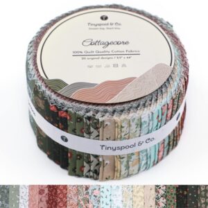 tinyspool & co. jelly roll fabric strips for quilting, crafting, and sewing, 40 strip assorted bundle, soft cotton for blanket, rug, upholstery, home decor, and purse making, cottagecore