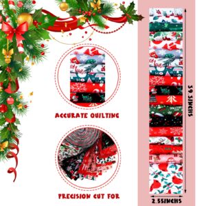40 Pcs Christmas Jelly Cotton Fabric Patchwork Roll, 2.55 Inch Xmas Jelly Fabric Strips, Pre-Cut Jelly Fabric Patchwork Cotton Fabric for Quilting and Sewing DIY Crafts (Vivid Style)