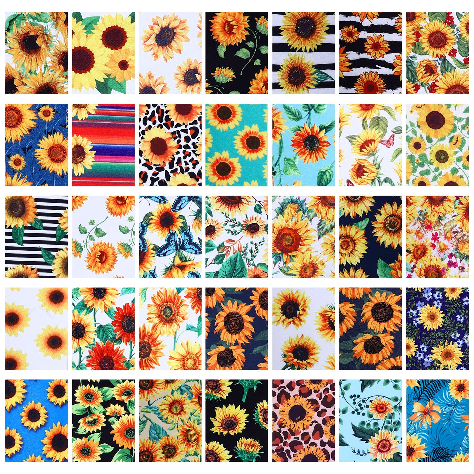 70 Pcs Sunflower Jelly Cotton Fabric Patchwork Roll, 2.55 Inch Cotton Sunflower Fabric Quilting Strips Sunflower Roll Up Jelly Fabric Patchwork Fabric for Quilters and Sewing DIY Crafts