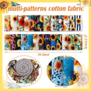 70 Pcs Sunflower Jelly Cotton Fabric Patchwork Roll, 2.55 Inch Cotton Sunflower Fabric Quilting Strips Sunflower Roll Up Jelly Fabric Patchwork Fabric for Quilters and Sewing DIY Crafts