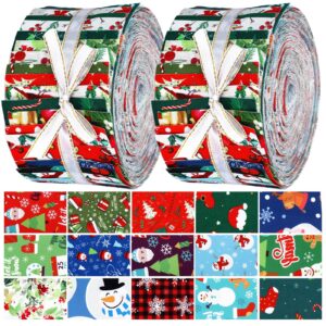 Ganeen 150 Pcs 2.56 Inch Winter Christmas Fabric Roll Snowflake Snowman Quilting Fabric Roll Patchwork Fabric Quilting Strips Xmas Tree Printed Sewing Fabric for DIY Crafts