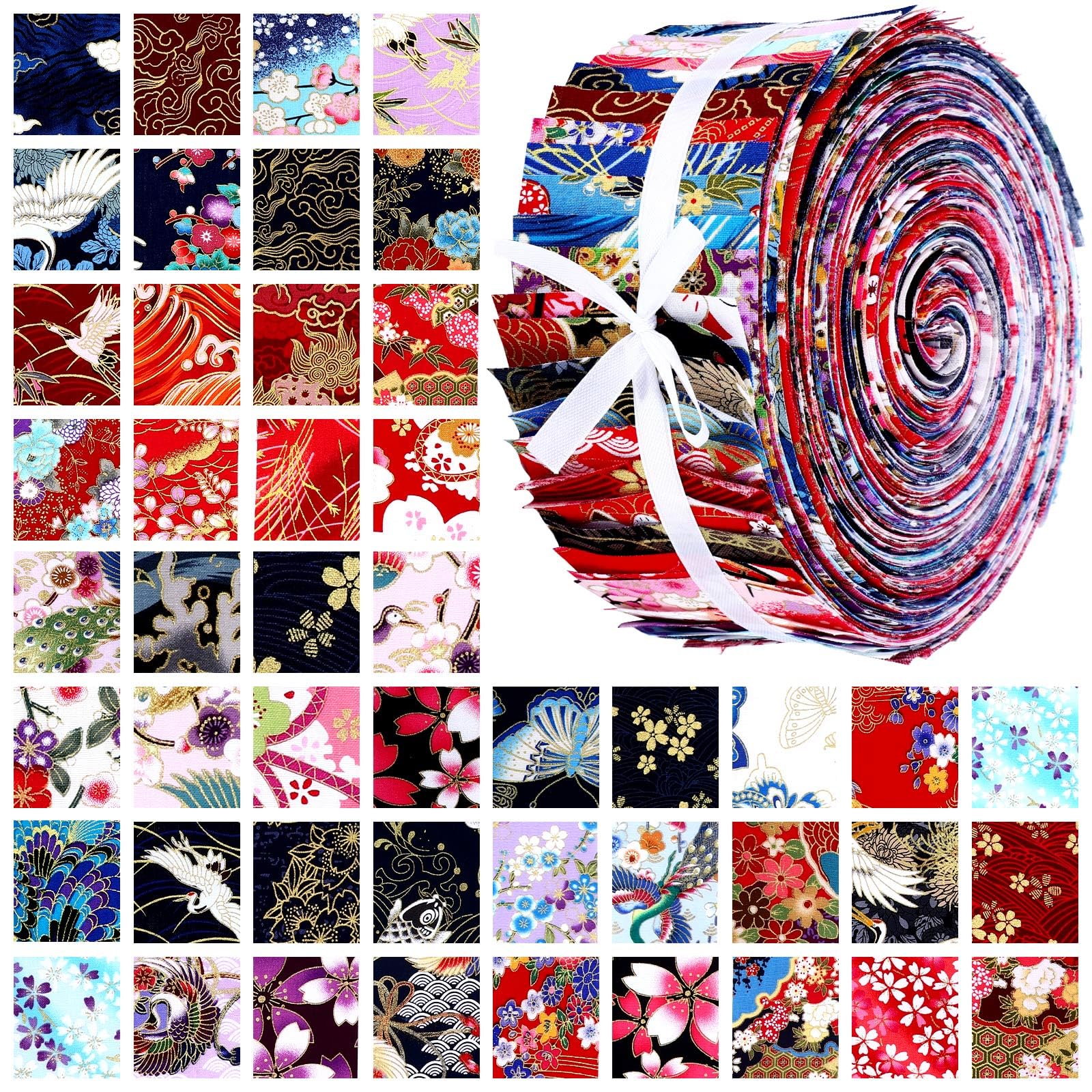 Ganeen 100 Pcs Cotton Fabric Patchwork Quilting Strips 2.56 Inch Precut Patchwork Roll Japanese Style Cotton Fabric Quilting Fabric Strips Craft for DIY Craft Sewing (Aesthetic)