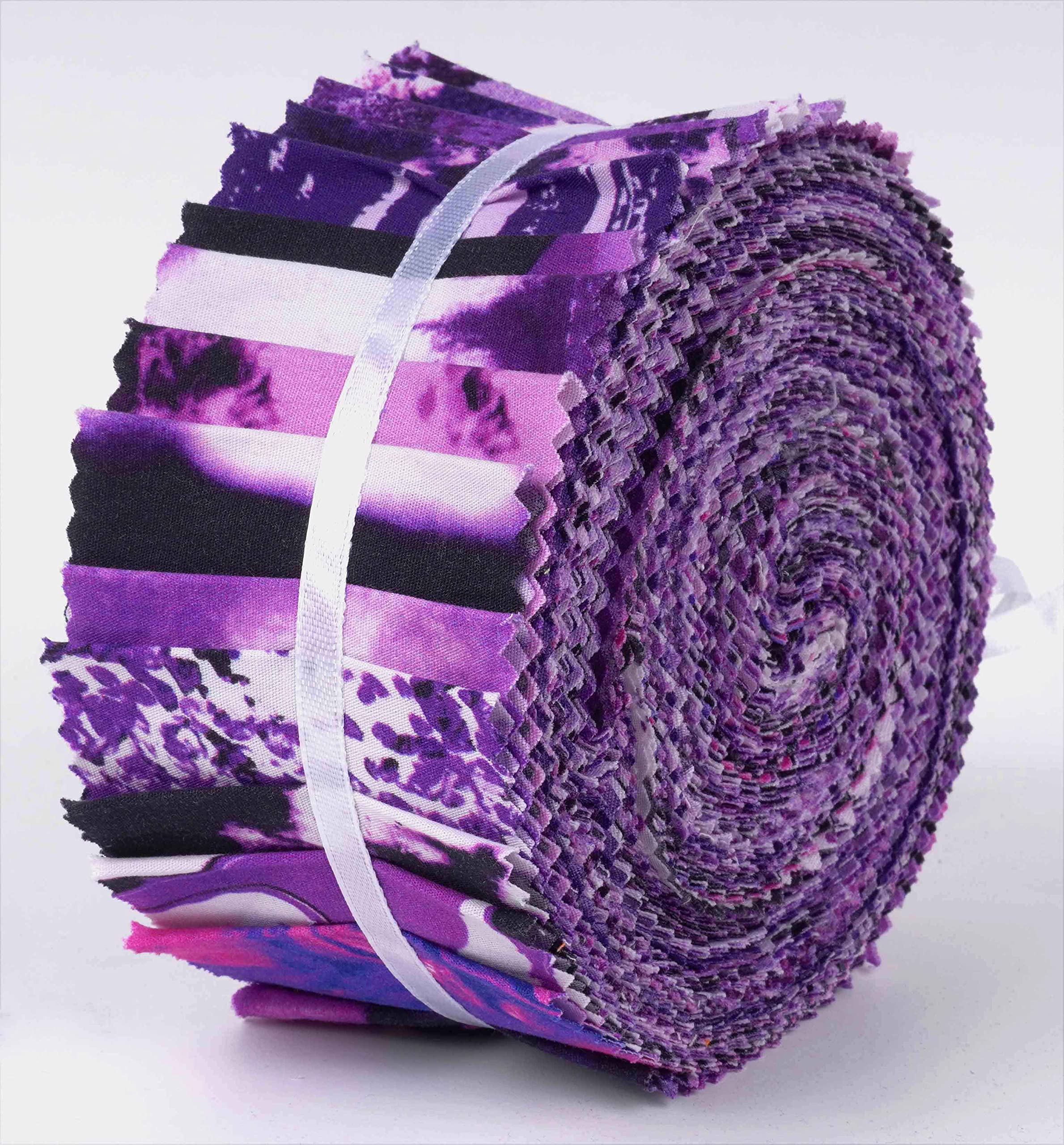 Soimoi 40Pcs Tie Dye Print Cotton Precut Fabrics for Quilting Craft Strips 2.5x42inches Jelly Roll - Purple