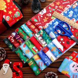 Ganeen 150 Pcs 2.56 Inch Winter Christmas Fabric Roll Snowflake Snowman Quilting Fabric Roll Patchwork Fabric Quilting Strips Xmas Tree Printed Sewing Fabric for DIY Crafts