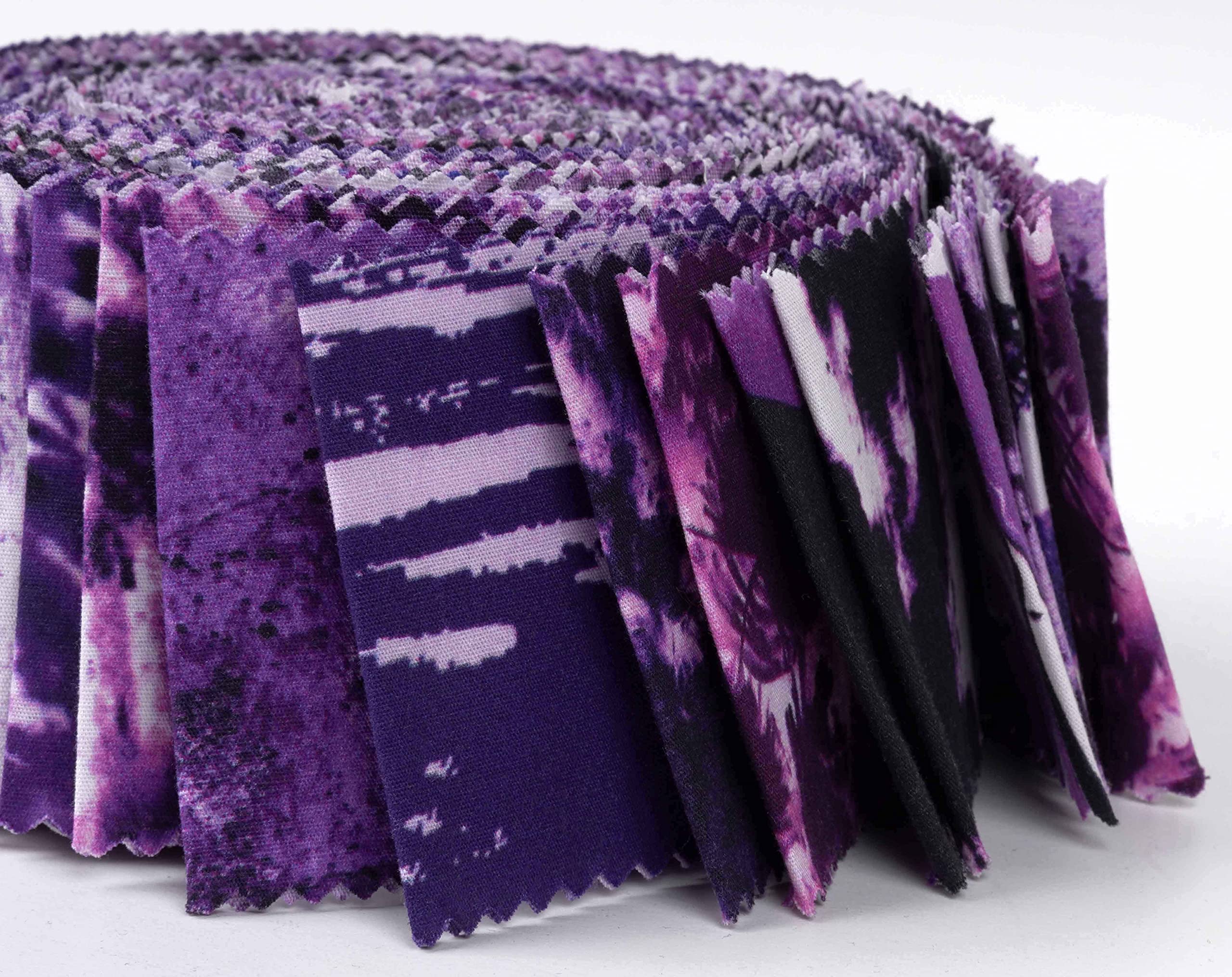 Soimoi 40Pcs Tie Dye Print Cotton Precut Fabrics for Quilting Craft Strips 2.5x42inches Jelly Roll - Purple