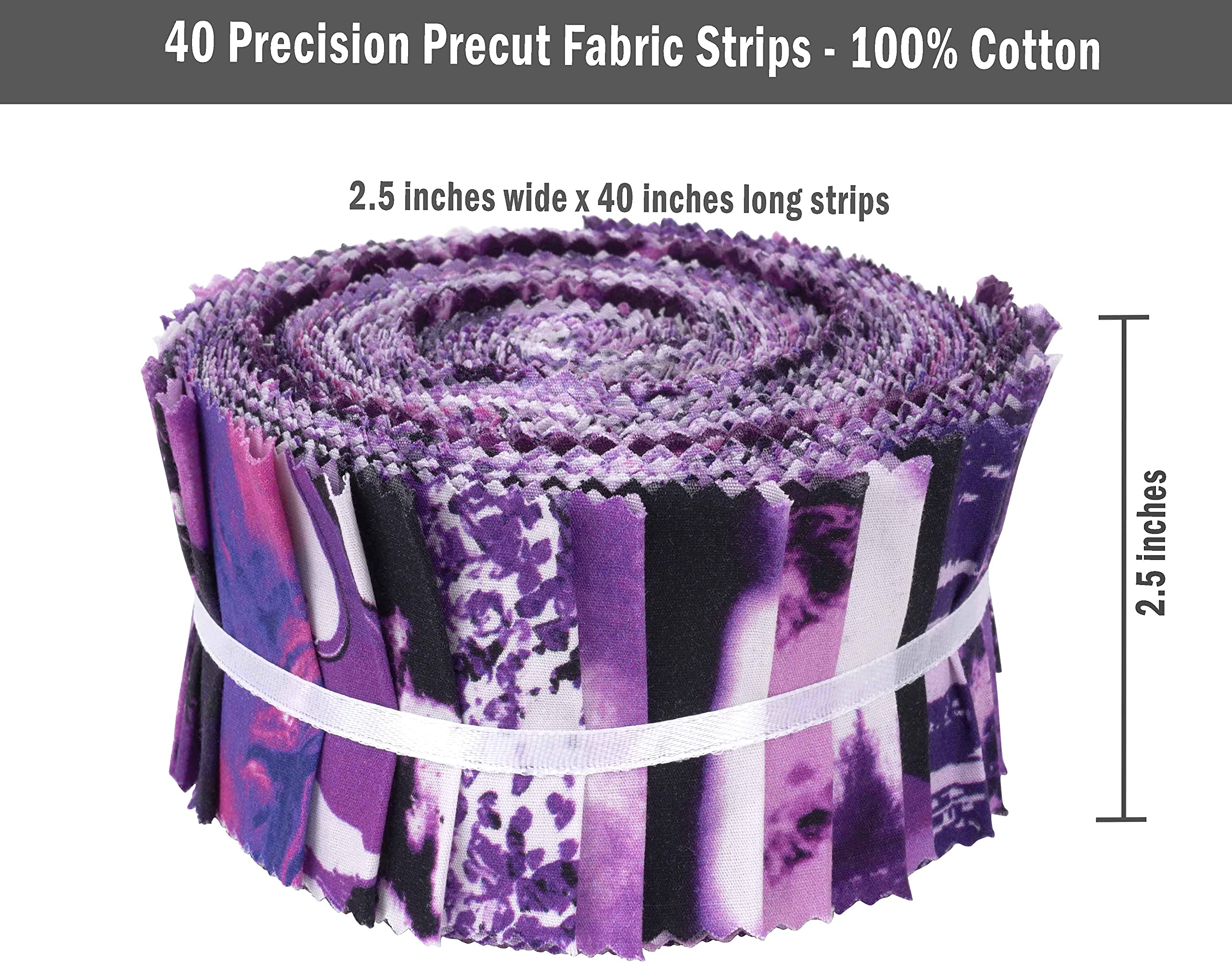 Soimoi 40Pcs Tie Dye Print Cotton Precut Fabrics for Quilting Craft Strips 2.5x42inches Jelly Roll - Purple