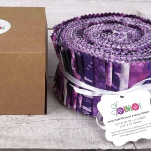 Soimoi 40Pcs Tie Dye Print Cotton Precut Fabrics for Quilting Craft Strips 2.5x42inches Jelly Roll - Purple