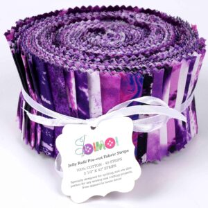 Soimoi 40Pcs Tie Dye Print Cotton Precut Fabrics for Quilting Craft Strips 2.5x42inches Jelly Roll - Purple