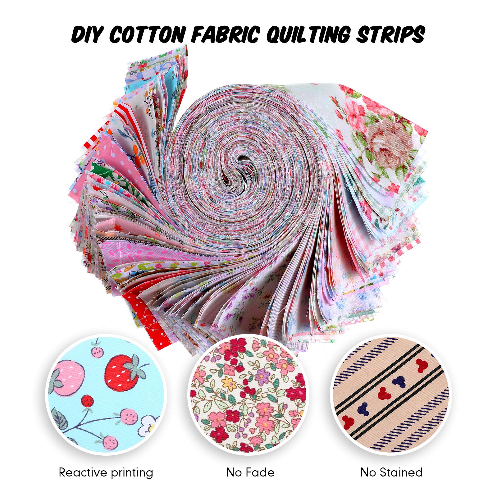 50 Pieces Fabric Strips Roll 2.4 Inch Collection Jelly Fabric Bundles Fabric Quilting Strips Roll Up Flower Precut Patchwork Fabric Strips with Assorted Patterns for DIY Crafts Sewing Favors