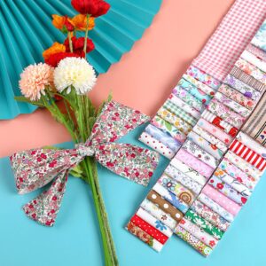 50 Pieces Fabric Strips Roll 2.4 Inch Collection Jelly Fabric Bundles Fabric Quilting Strips Roll Up Flower Precut Patchwork Fabric Strips with Assorted Patterns for DIY Crafts Sewing Favors