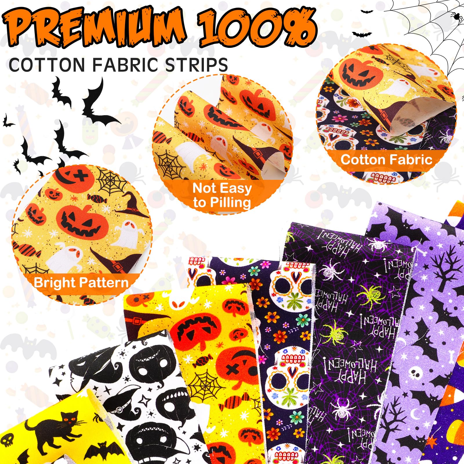 40 Pcs Halloween Cotton Jelly Fabric Roll 40 x 2.6 Inch Quilting Ghost ...