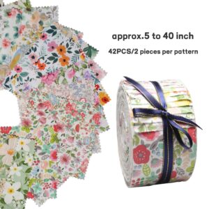 Jelly Roll Fabric Strips for Quilting 2.5 Inch Precut Floral Quilt Fabric Strips Roll Up Cotton Fabric Quilting Patchwork Roll 42Pcs …