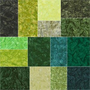 Robert Kaufman Artisan Batiks Prisma Dyes Rainforest Green Jelly Roll Up, 40 2.5x44-inch Cotton Fabric Strips