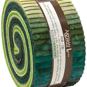 Robert Kaufman Artisan Batiks Prisma Dyes Rainforest Green Jelly Roll Up, 40 2.5x44-inch Cotton Fabric Strips