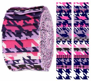 soimoi 40pcs houndstooth print cotton precut fabrics for quilting craft strips 2.5x42inches jelly roll - purple & pink