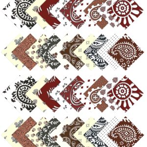 Soimoi 40Pcs Asian Block Print Cotton Precut Fabrics for Quilting Craft Strips 2.5x42inches Jelly Roll - Maroon, White, Pale Yellow, Brown