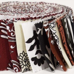 Soimoi 40Pcs Asian Block Print Cotton Precut Fabrics for Quilting Craft Strips 2.5x42inches Jelly Roll - Maroon, White, Pale Yellow, Brown