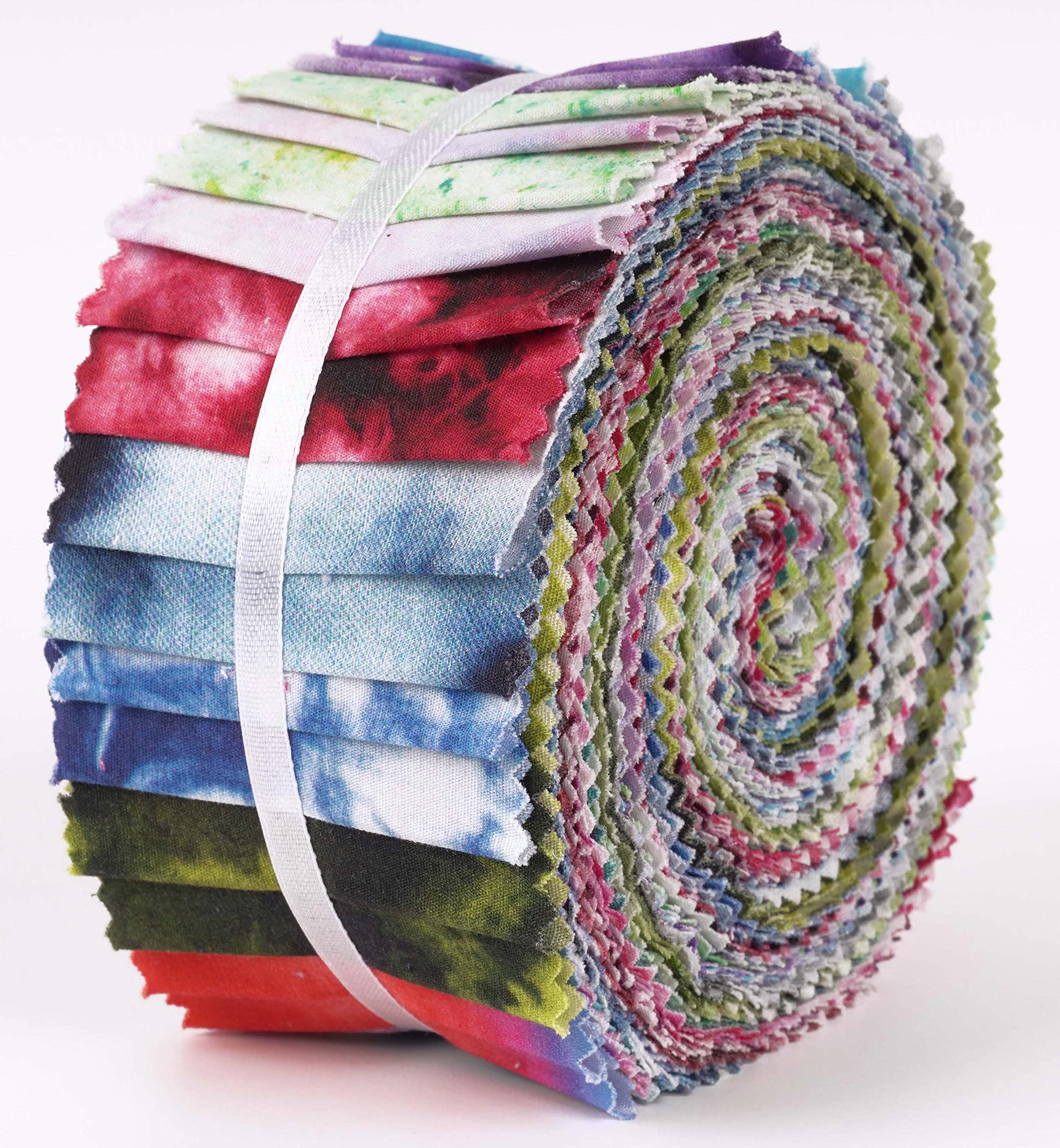 Soimoi 40Pcs Tie Dye Print Cotton Precut Fabrics for Quilting Craft Strips 2.5x42inches Jelly Roll - Multicolor