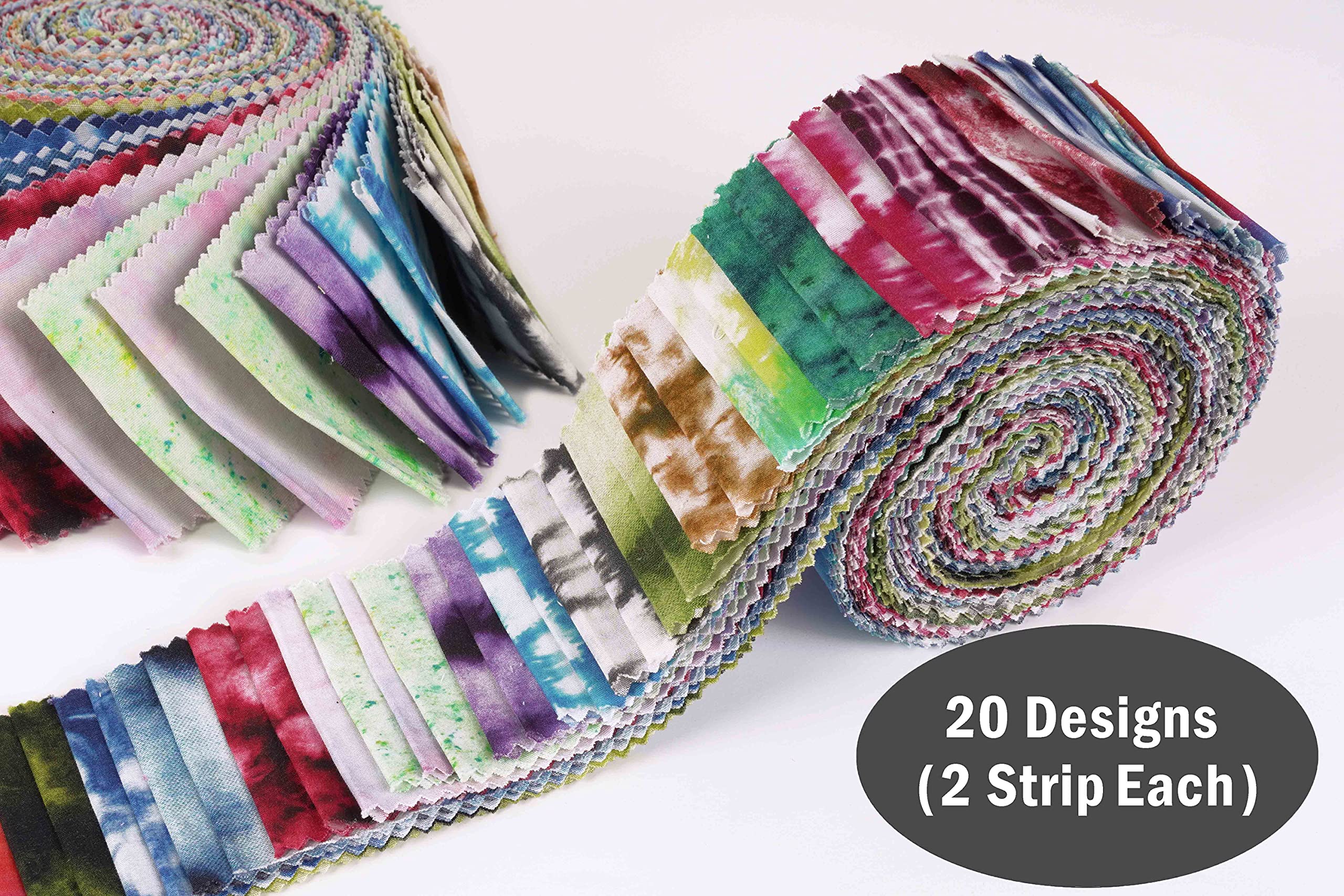 Soimoi 40Pcs Tie Dye Print Cotton Precut Fabrics for Quilting Craft Strips 2.5x42inches Jelly Roll - Multicolor