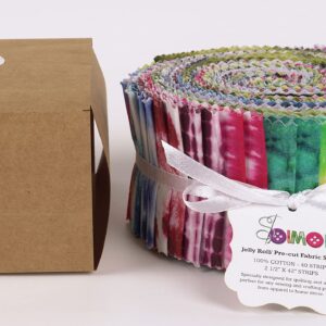 Soimoi 40Pcs Tie Dye Print Cotton Precut Fabrics for Quilting Craft Strips 2.5x42inches Jelly Roll - Multicolor