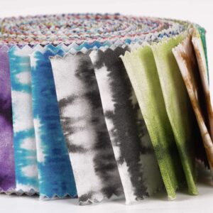 Soimoi 40Pcs Tie Dye Print Cotton Precut Fabrics for Quilting Craft Strips 2.5x42inches Jelly Roll - Multicolor