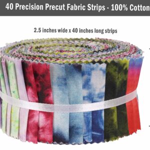 Soimoi 40Pcs Tie Dye Print Cotton Precut Fabrics for Quilting Craft Strips 2.5x42inches Jelly Roll - Multicolor