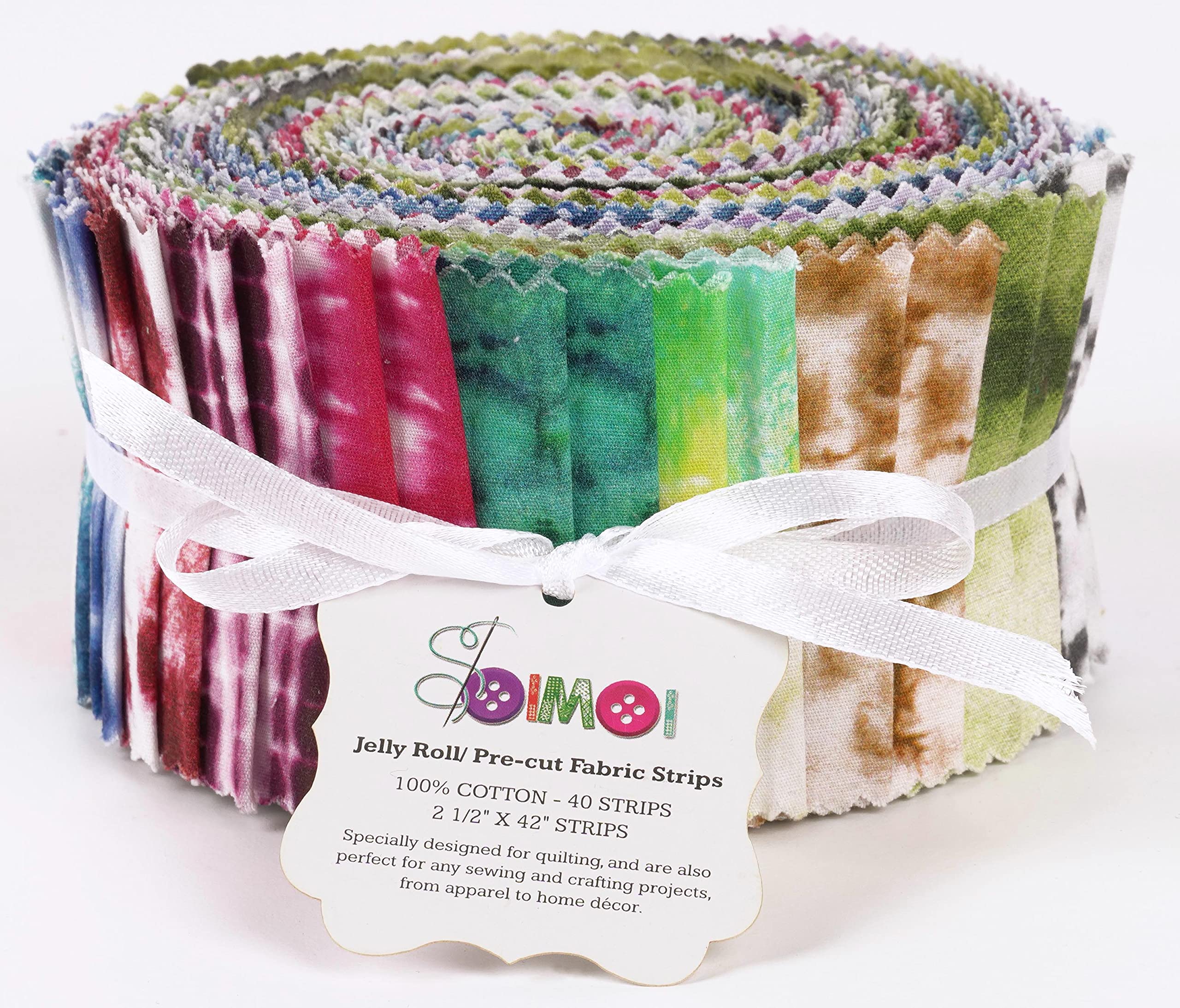 Soimoi 40Pcs Tie Dye Print Cotton Precut Fabrics for Quilting Craft Strips 2.5x42inches Jelly Roll - Multicolor