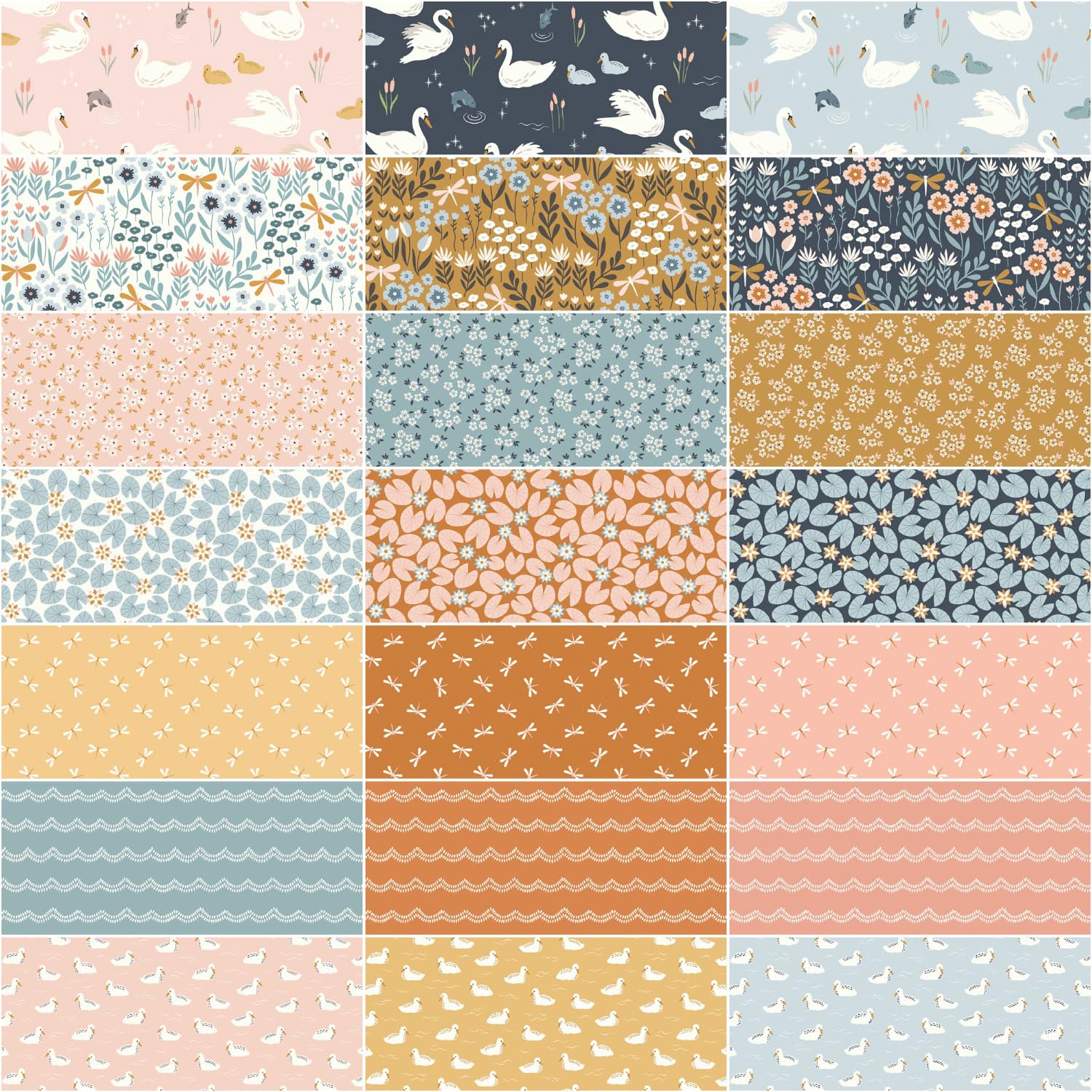 Little Forest Atelier Little Swan Rolie Polie 40 2.5-inch Strips Jelly Roll Riley Blake RP-13740-40