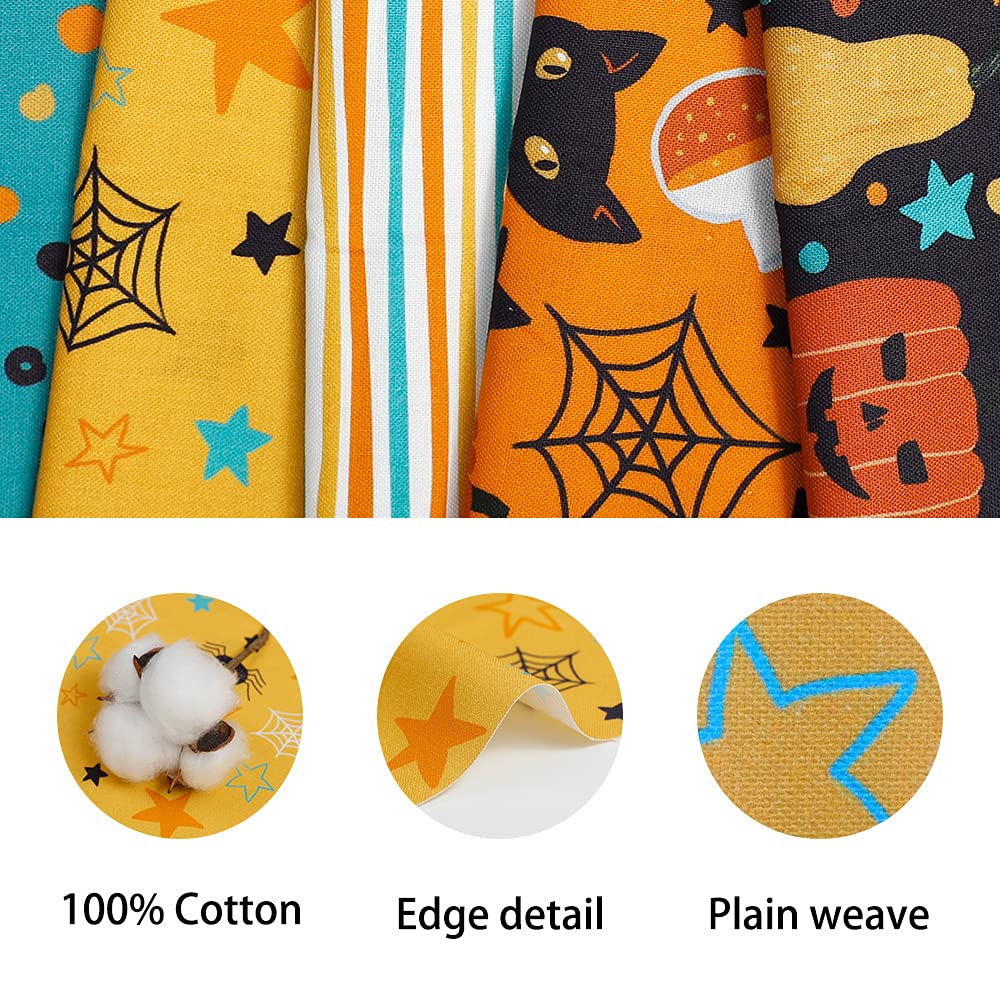 CEYOU Zyoug 8pcs 18 x 22 inches (45 x 55 cm) 100Percent Cotton Fabric, Precut Fat Quarter Fabric Bundles with Multi-Color and Different Pattern for Quilting Patchwork, DIY Craft (Halloween Pattern )