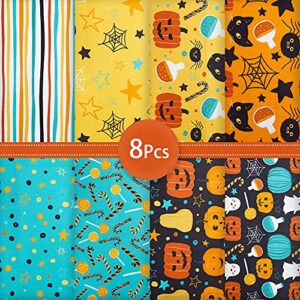 CEYOU Zyoug 8pcs 18 x 22 inches (45 x 55 cm) 100Percent Cotton Fabric, Precut Fat Quarter Fabric Bundles with Multi-Color and Different Pattern for Quilting Patchwork, DIY Craft (Halloween Pattern )