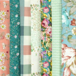 Mililanyo 7 Pieces Cotton Fabric 18 x 22 Inches Precut Patchwork Fabric Set Fat Quarter Bundles for Sewing Quilting Crafting (Peony Lily)