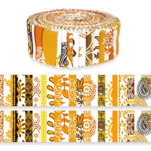 Soimoi 40Pcs Paisleys Print Precut Fabrics Strips Roll Up 1.5 inches Cotton Jelly Rolls for Quilting - Orange