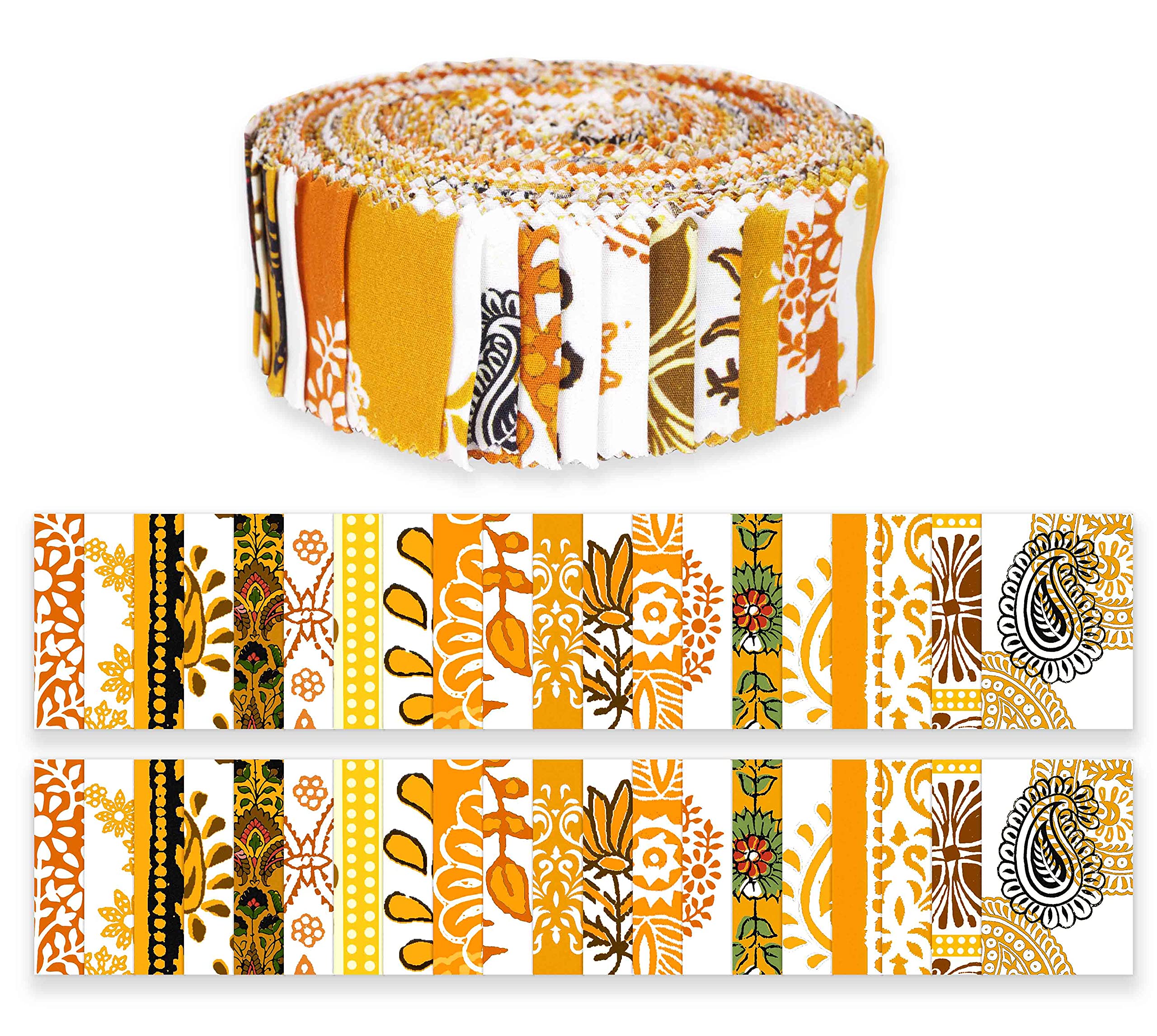 Soimoi 40Pcs Paisleys Print Precut Fabrics Strips Roll Up 1.5 inches Cotton Jelly Rolls for Quilting - Orange