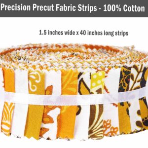 Soimoi 40Pcs Paisleys Print Precut Fabrics Strips Roll Up 1.5 inches Cotton Jelly Rolls for Quilting - Orange