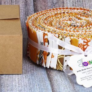 Soimoi 40Pcs Paisleys Print Precut Fabrics Strips Roll Up 1.5 inches Cotton Jelly Rolls for Quilting - Orange