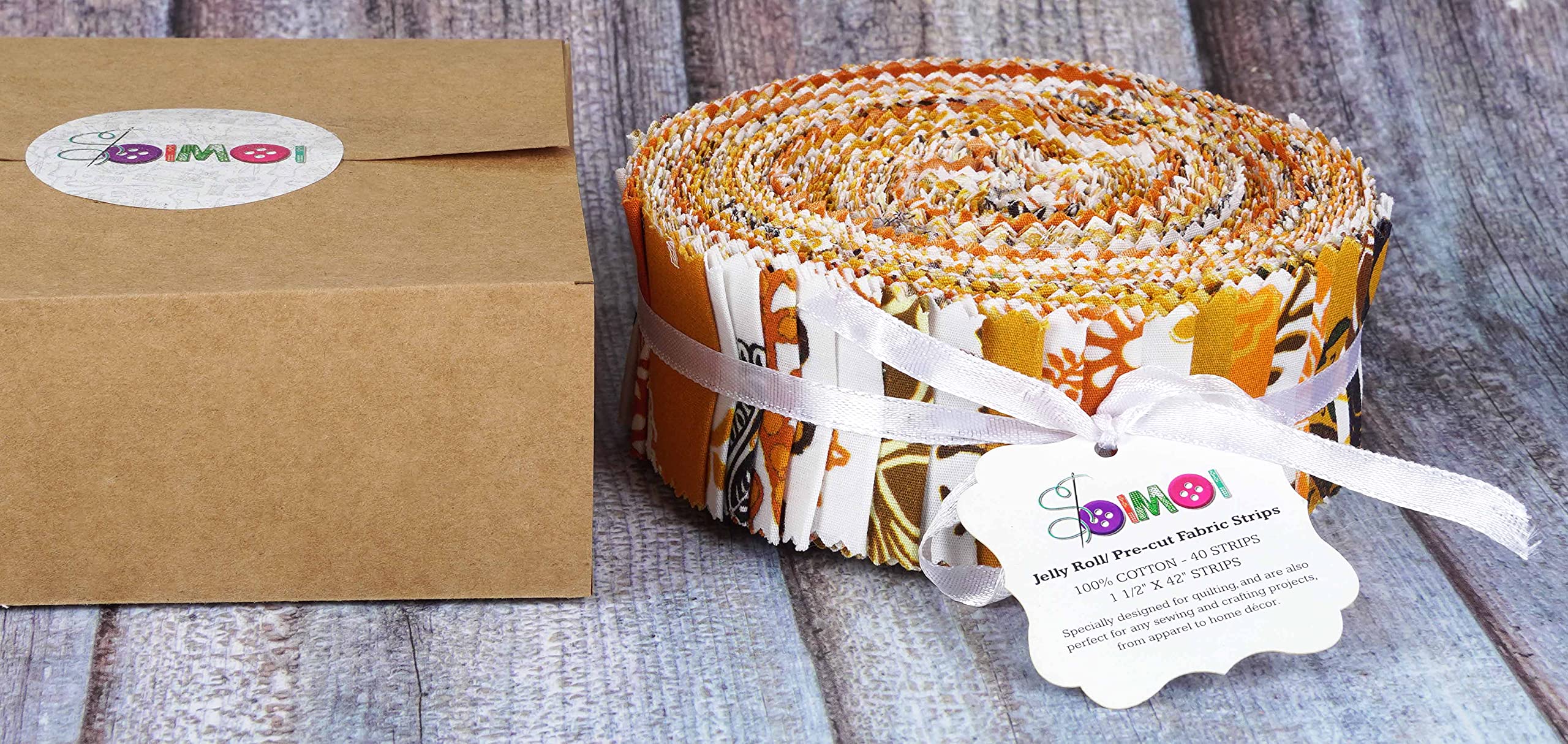 Soimoi 40Pcs Paisleys Print Precut Fabrics Strips Roll Up 1.5 inches Cotton Jelly Rolls for Quilting - Orange