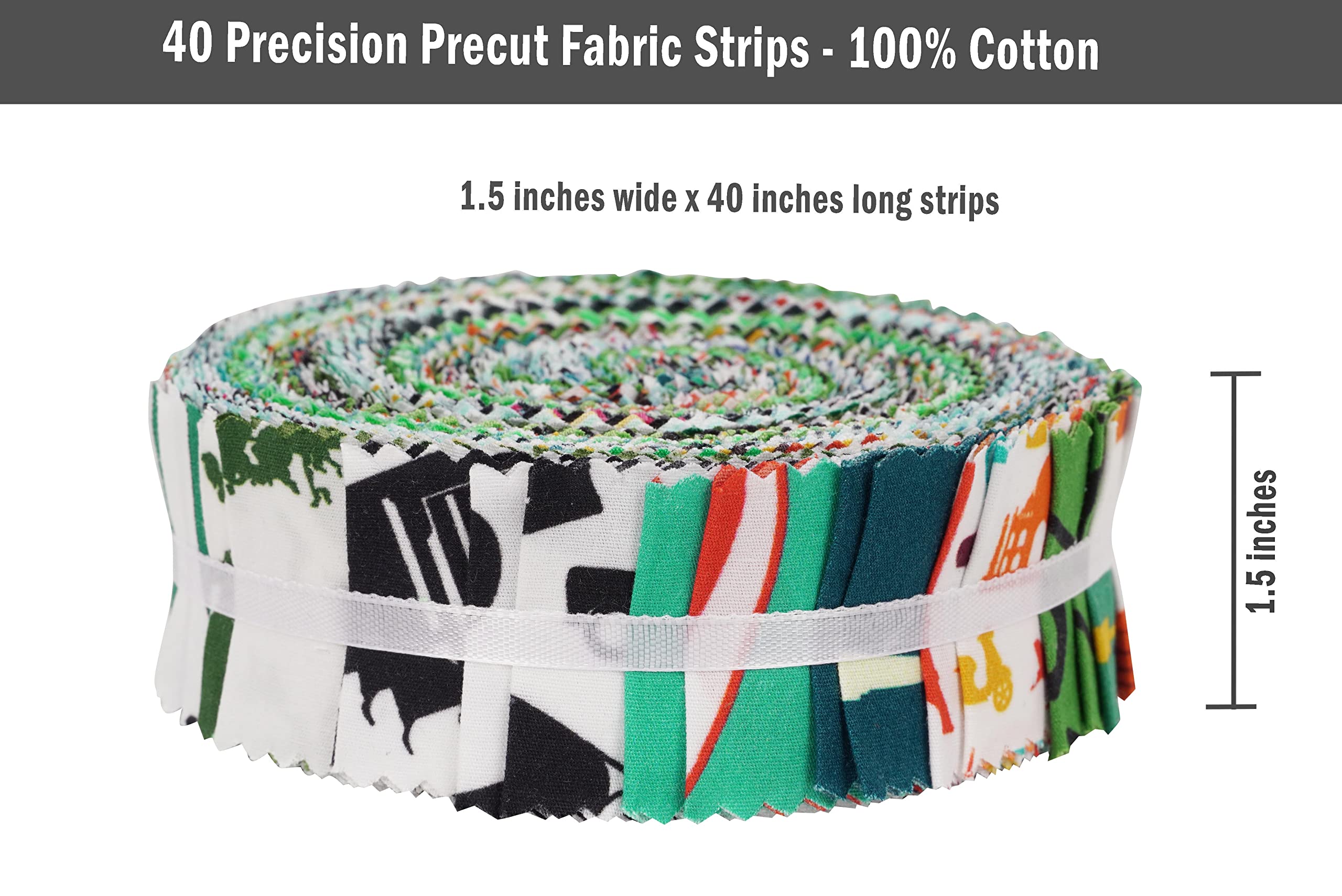 Soimoi 40Pcs Travel Print Precut Fabrics Strips Roll Up 1.5x42inches Cotton Jelly Rolls for Quilting - Multicolor