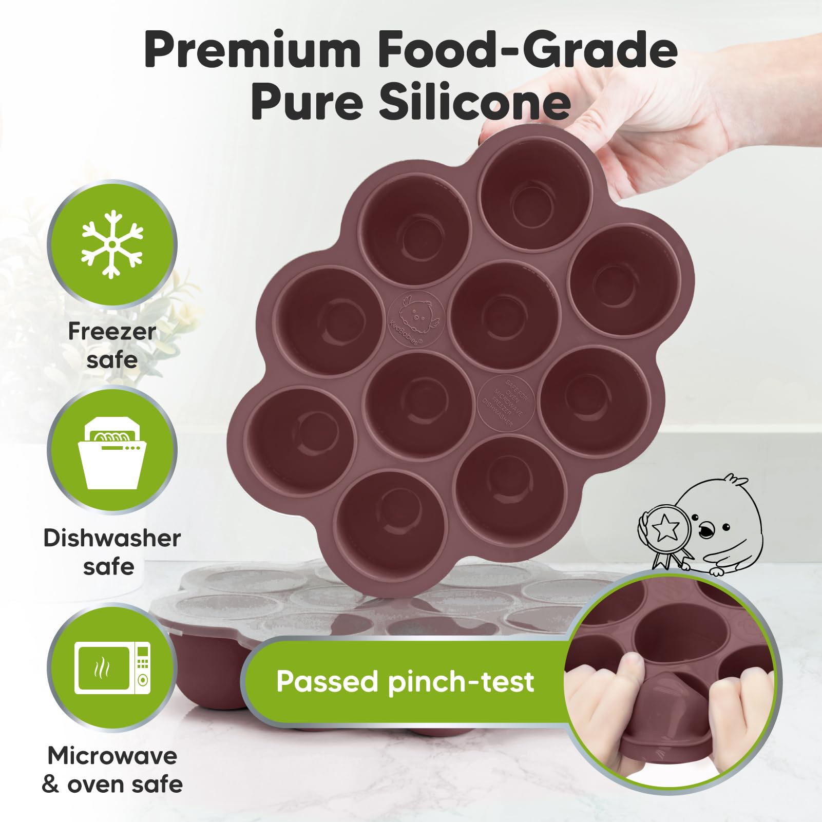 Silicone Baby Food Freezer Tray with Clip-on Lid - 2oz x 10 Pods Baby Food Silicone Freezer Molds, Breast Milk Freezer Tray, Dishwasher, Microwave, BPA-Free Baby Food Storage Tray (Mulberry)