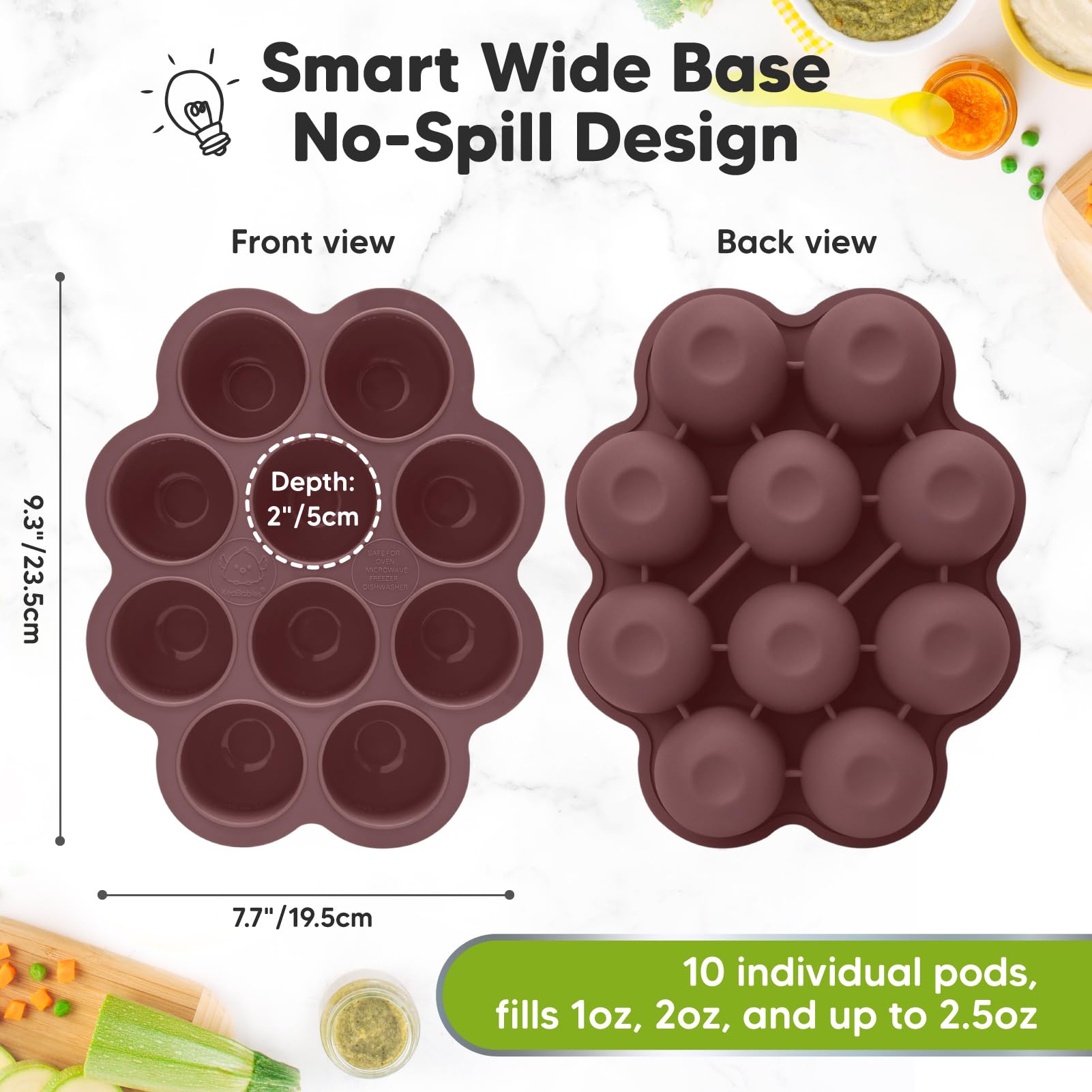 Silicone Baby Food Freezer Tray with Clip-on Lid - 2oz x 10 Pods Baby Food Silicone Freezer Molds, Breast Milk Freezer Tray, Dishwasher, Microwave, BPA-Free Baby Food Storage Tray (Mulberry)