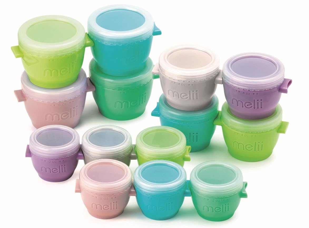 melii Snap & Go Baby Food Storage Containers with lids, Snack Containers, Freezer Safe, 14 Piece Set (4 x 6 oz, 4 x 4 oz, 6 x 2 oz), Original