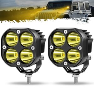 partsam 3 inch yellow pods fog light, 30w waterproof cubes offroad cree led pods spot flood ditch lights, square off road lights for pickup truck suv atv utv boat forklift 4x4 motorcycle, pack of 2