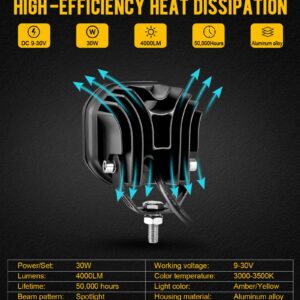 Partsam 3 Inch Yellow Pods Fog Light, 30W Waterproof Cubes Offroad Cree LED Pods Spot Flood Ditch Lights, Square Off Road Lights for Pickup Truck SUV ATV UTV Boat Forklift 4x4 Motorcycle, Pack of 2