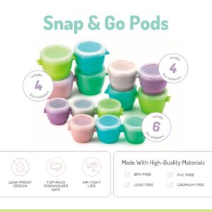 melii Snap & Go Baby Food Storage Containers with lids, Snack Containers, Freezer Safe, 14 Piece Set (4 x 6 oz, 4 x 4 oz, 6 x 2 oz), Original