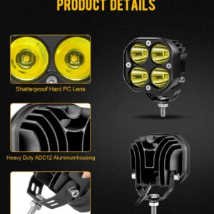 Partsam 3 Inch Yellow Pods Fog Light, 30W Waterproof Cubes Offroad Cree LED Pods Spot Flood Ditch Lights, Square Off Road Lights for Pickup Truck SUV ATV UTV Boat Forklift 4x4 Motorcycle, Pack of 2